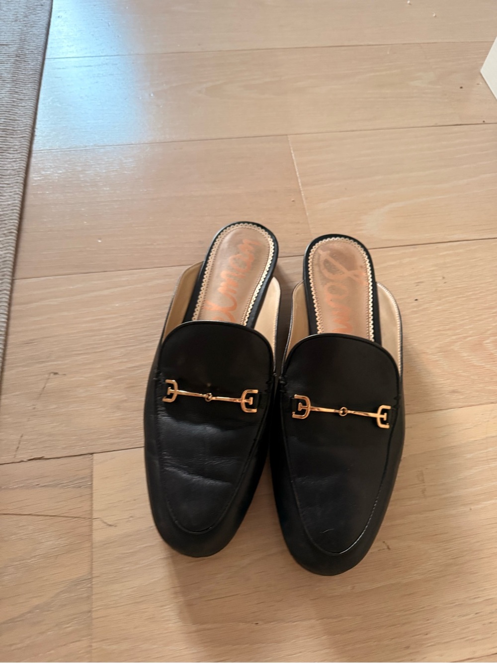 Sam Edelman Black Leather Slip-On Mules with Gold Bit